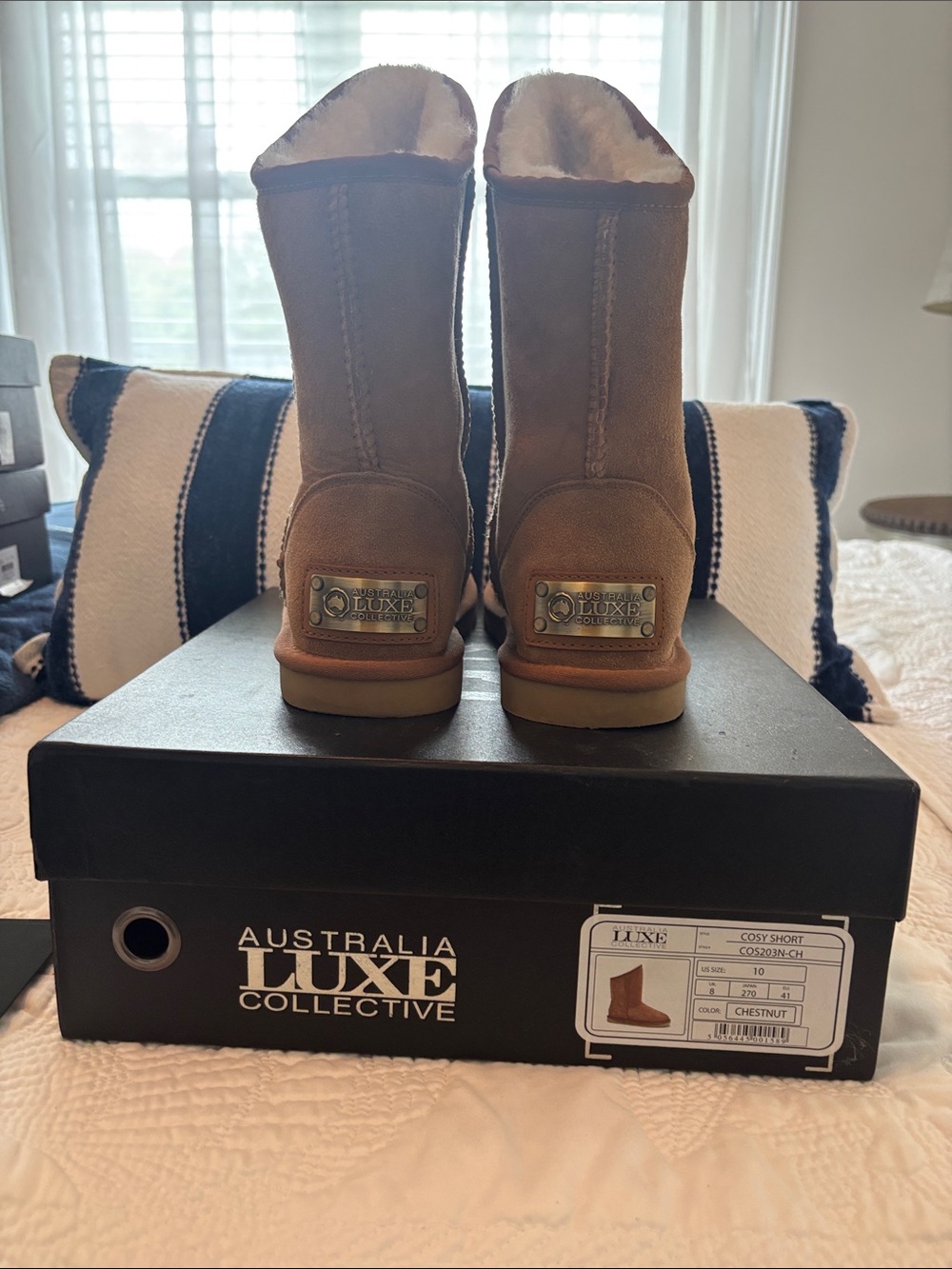 Australia Luxe Collective Chestnut Short Shearling Boots with Metal Heel Plate